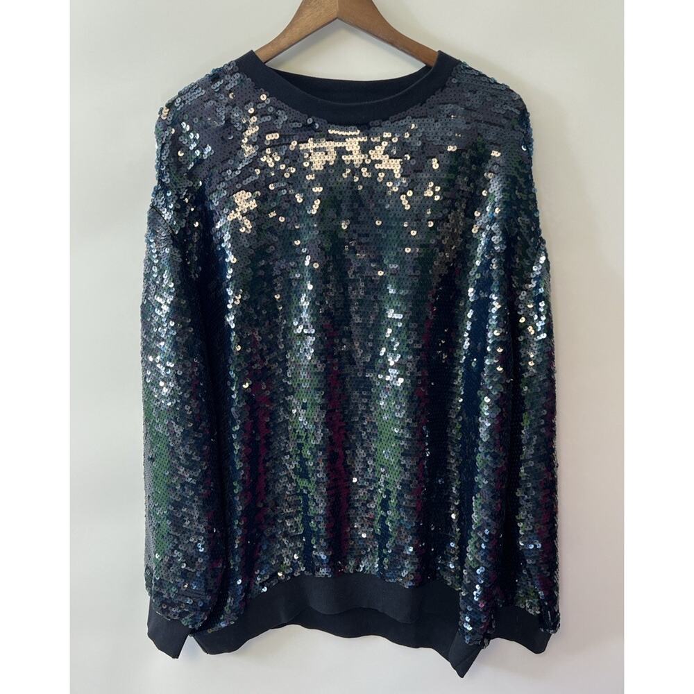Stella McCartney Navy Sequin Long Sleeve Silk Top Med 42 Made In Italy Designer